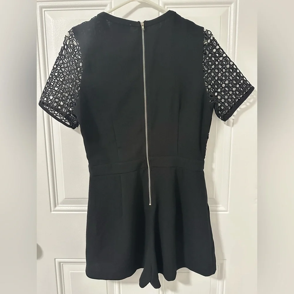 Alythea Black Lace Panel Romper Short Sleeve Fit & Flare, Size Medium NEW - Picture 10 of 16